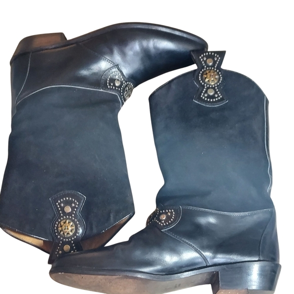 R. Martegani's Sun God Studded Black Leather with Decorative Ankle Strap Boots - Picture 10 of 15